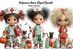 Halloween Nurse Clipart Bundle, a Seasonal Illustration by CreationArt
