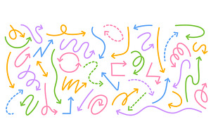 Doodle colorful line arrows. Hand, an Illustration by winwin.art