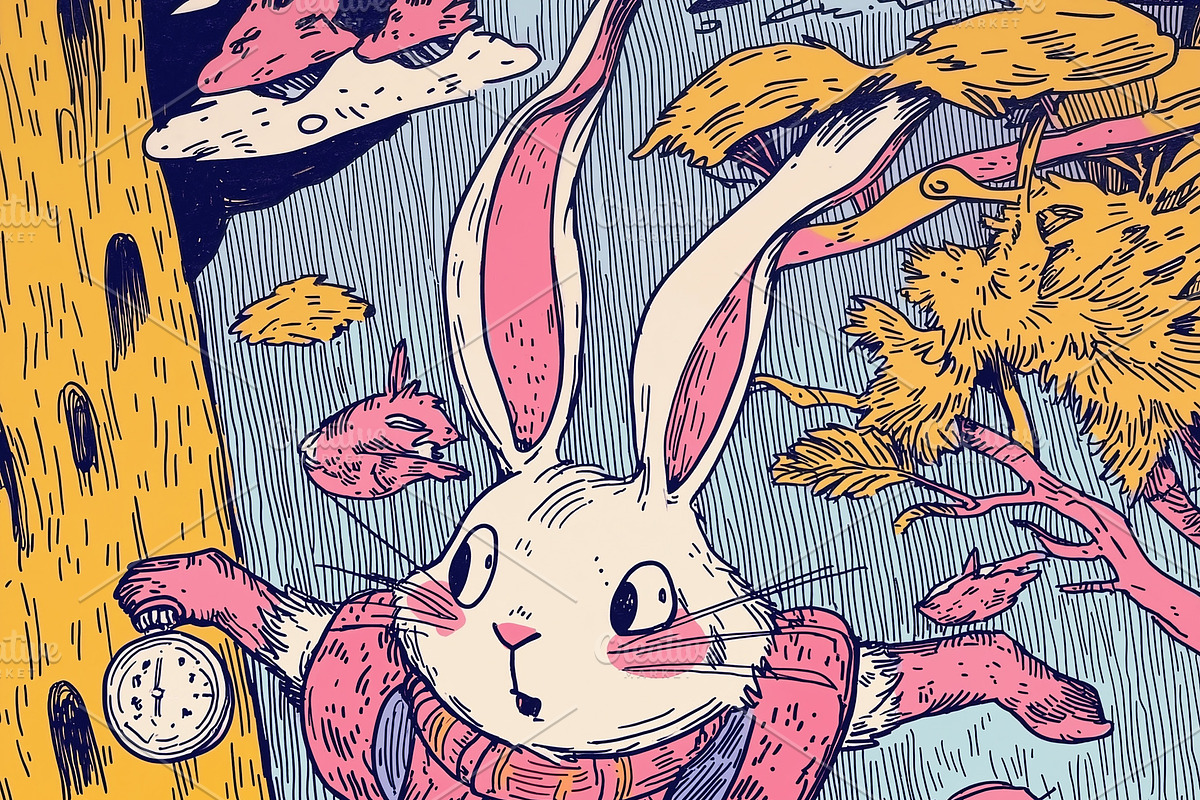 The white rabbit with a pocket watch, an Animal Illustration by Sybillla