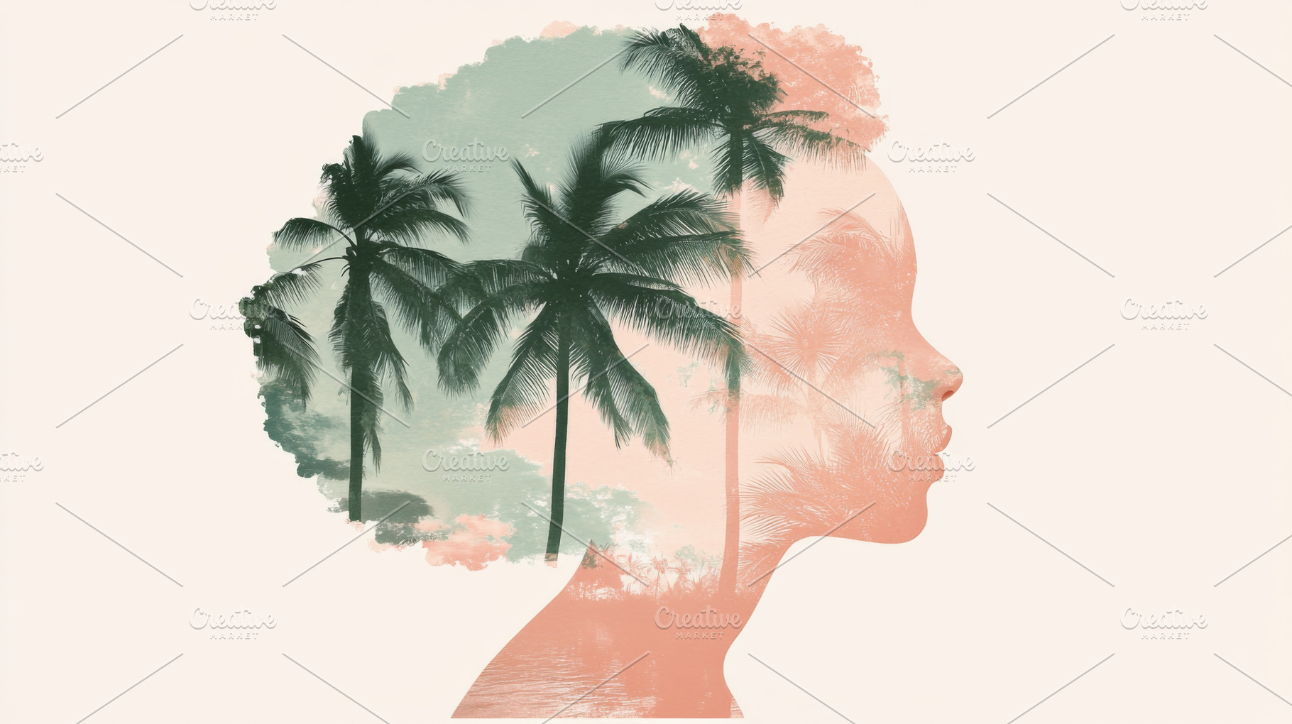 Double exposure of a thoughtful native american girl with tropic, a Photo by Dvoevnore photos