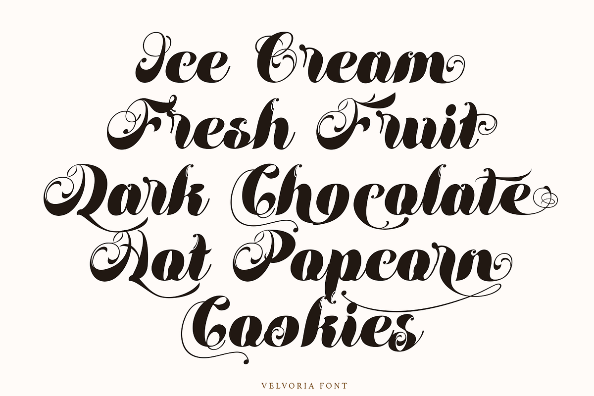 Velvoria Script, a Script Font by madeDeduk (Photo 2 of 10)
