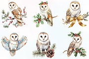 Christmas Barn Owl Clipart, an Illustration by CraftArtStudio (Thumbnail 2 of 6)