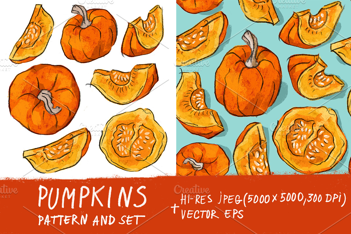 Pumpkin pattern and set, a Pattern Graphic by Melniklenart (Photo 1 of 3)
