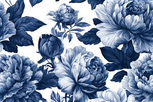 Indigo Peony Seamless Pattern, a Pattern Graphic by Virgo Studio