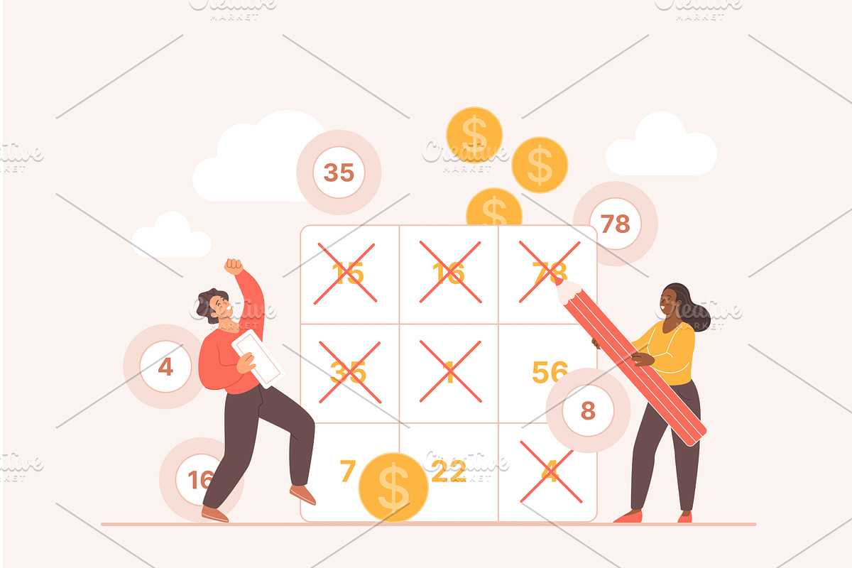 Game woman lottery bingo gambling, a Person Illustration by Lemberg Vector