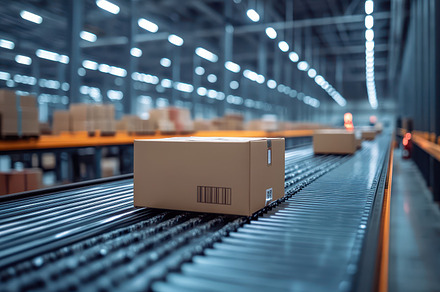 Boxes on a conveyor belt in a distri, a Background Photo by Pixeness