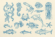 Marine Vector Art Set 120 Sea Life, a Decorative Illustration by Neliakott ♥ (Thumbnail 2 of 12)