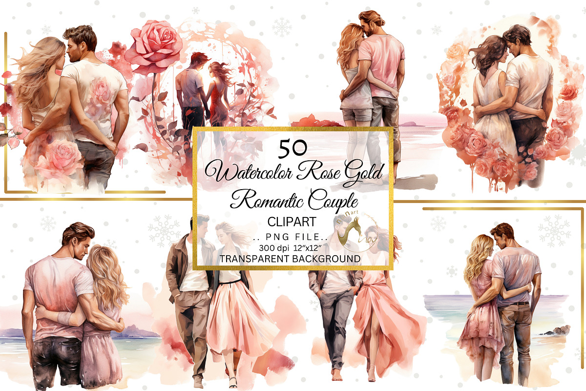 Rose gold Watercolor Romantic Couple, an Illustration by NiiiNArt (Photo 5 of 9)