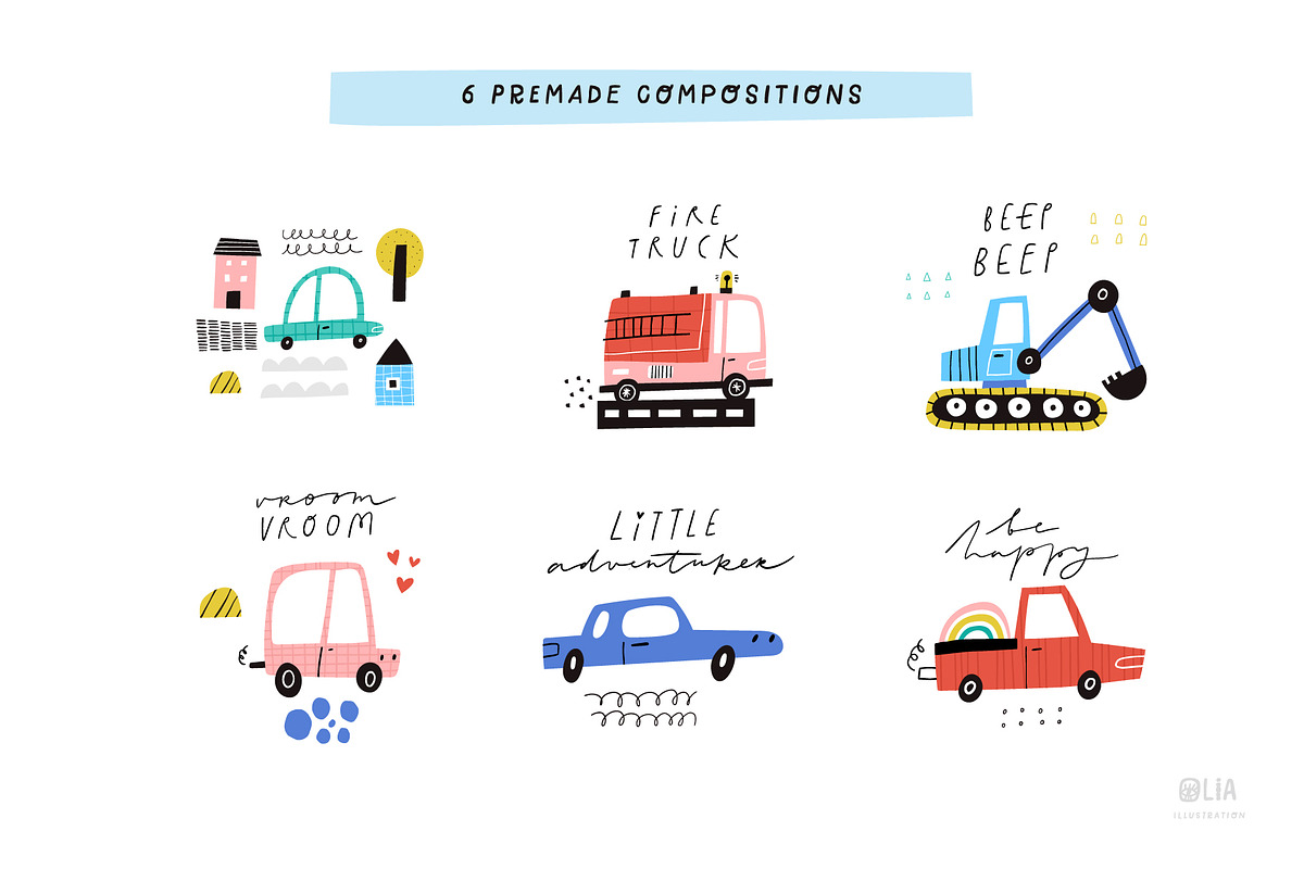 Cute Cars | Hand drawn clipart, a Transportation Illustration by Olia (Photo 4 of 11)