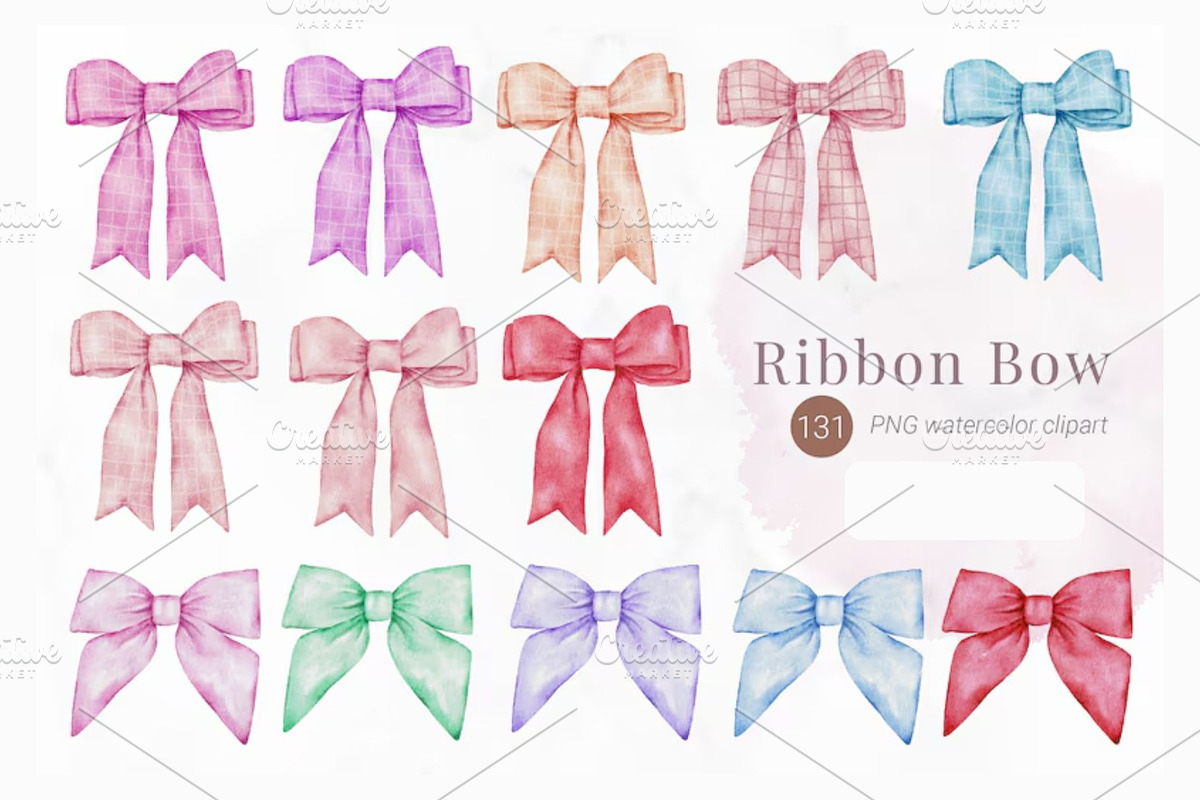 Watercolor Ribbon Bow Bundle, a Decorative Illustration by Stellalunarts (Photo 3 of 7)