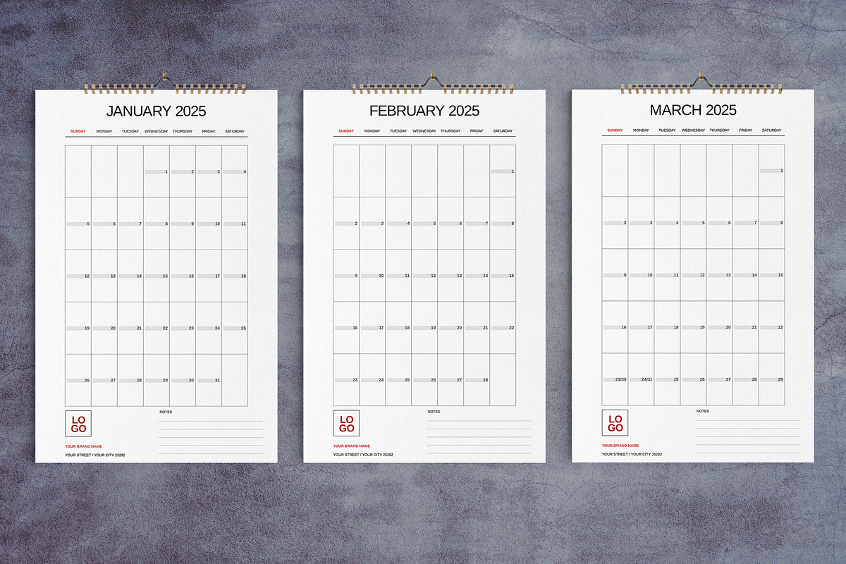 2025 Wall Calendar Minimal Grid, a Stationery Template by Boris Cupac (Photo 2 of 5)
