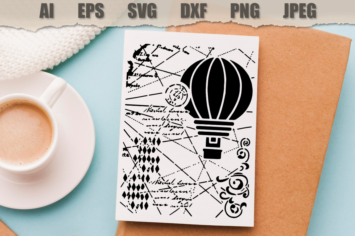 Stencil Hot air balloon Steampunk, a Technology Illustration by MARYCRAFTIRIA (Photo 3 of 3)