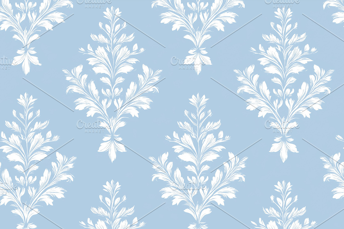 Seamless pattern, elegant seamless damask pattern on light blue, a Pattern Graphic by Studio ANNA