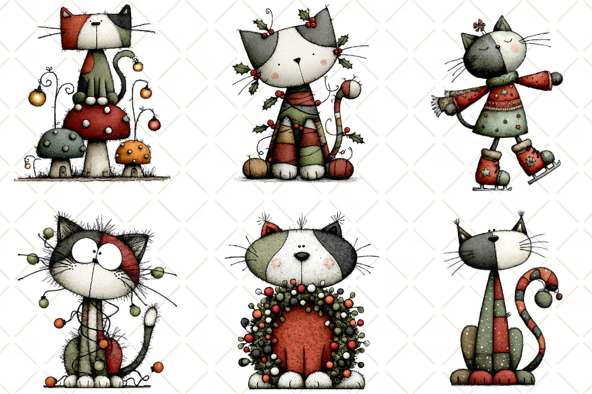 Whimsical Christmas Cats Clipart PNG, an Animal Illustration by Black Bird Studio (Photo 5 of 5)
