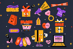 Cartoon Black Friday Stickers