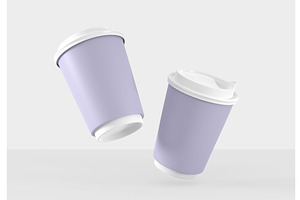 Purple Paper Coffee Cups With Closed