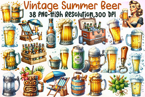 Vintage Summer Beer Clipart, an Illustration by Sublimation Artist