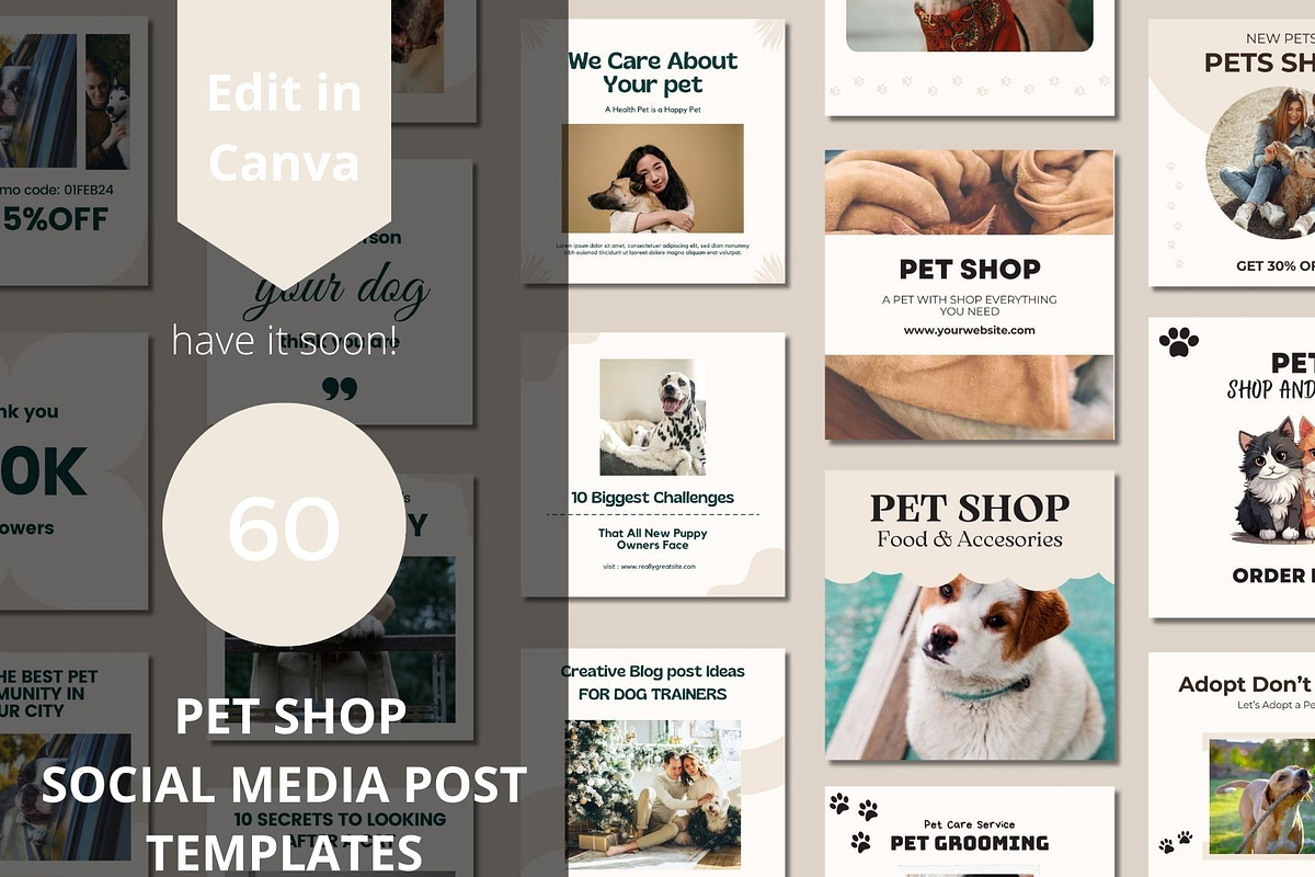 Pet Shop Social Media Post Templates, a Social Media Template by BoontenStudio (Photo 1 of 7)
