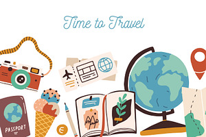 Time to travel banner background, an Object Illustration by Good Studio