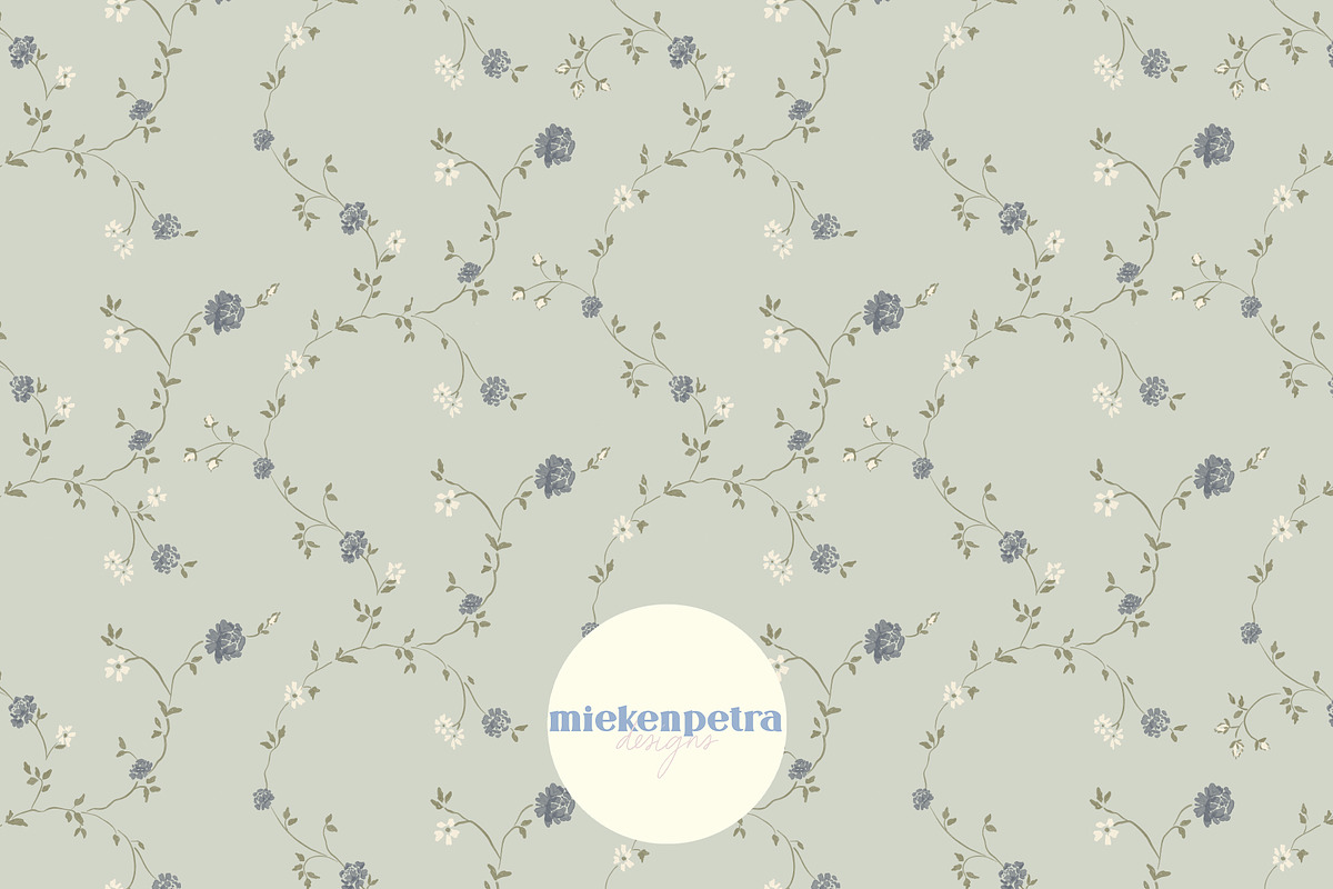 Trailing Watercolor Floral Teal, a Pattern Graphic by Mieken Petra Designs (Photo 1 of 4)