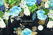 Gold and blue. Watercolor flowers., an Illustration by LABFcreations (Thumbnail 6 of 6)