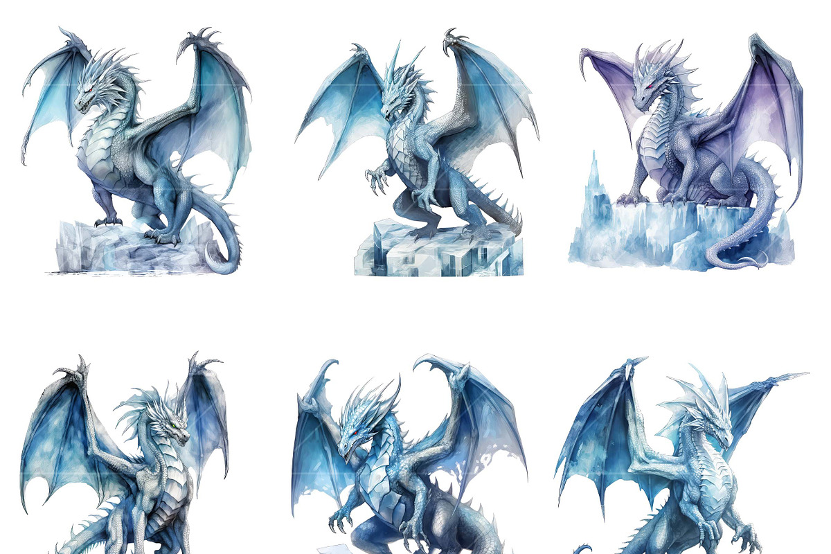 Watercolor Ice Dragons Clip Art, an Animal Illustration by Design Scotch (Photo 2 of 7)