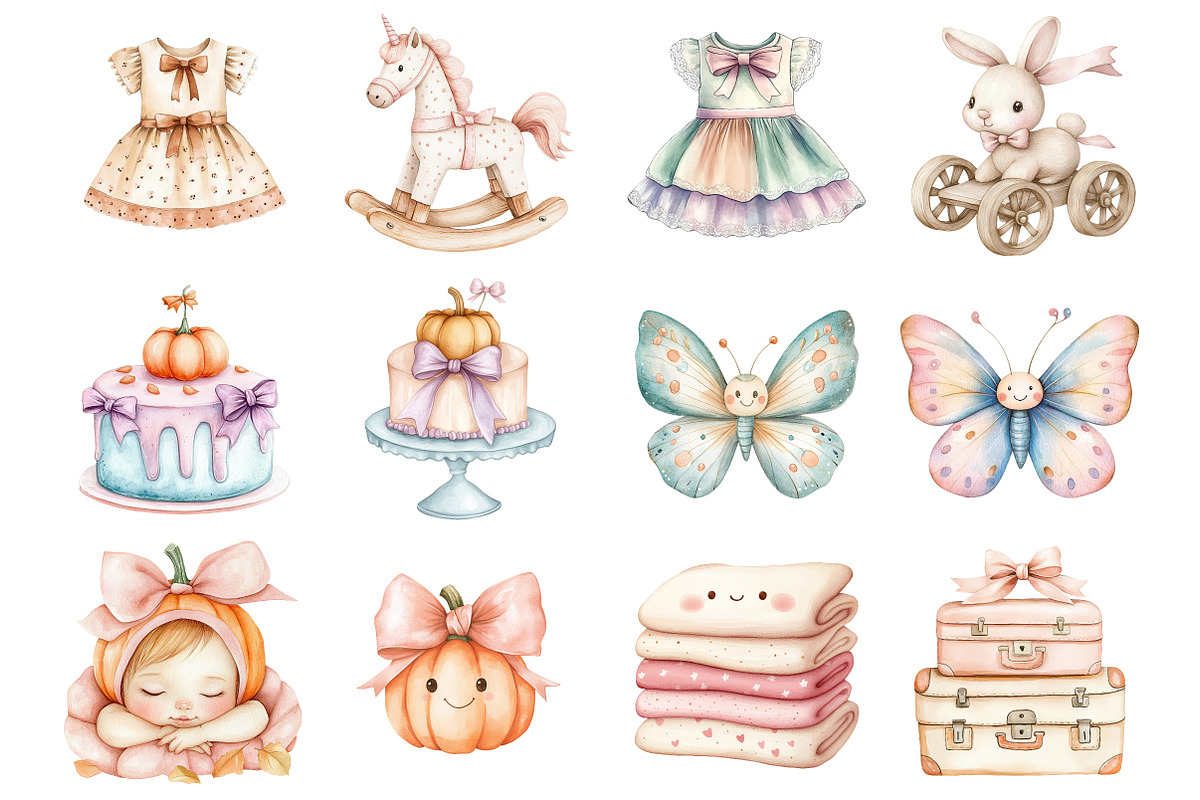 Kawaii Autumn Baby Pumpkin Clipart, a Seasonal Illustration by CitraGraphics (Photo 2 of 4)