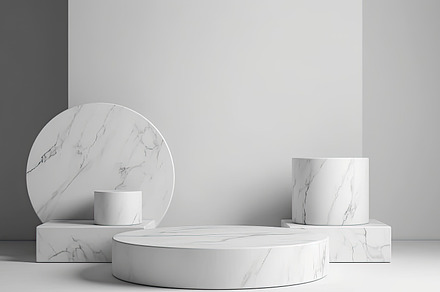 Empty podium showcase natural white marble design, a Photo by Dvoevnore photos