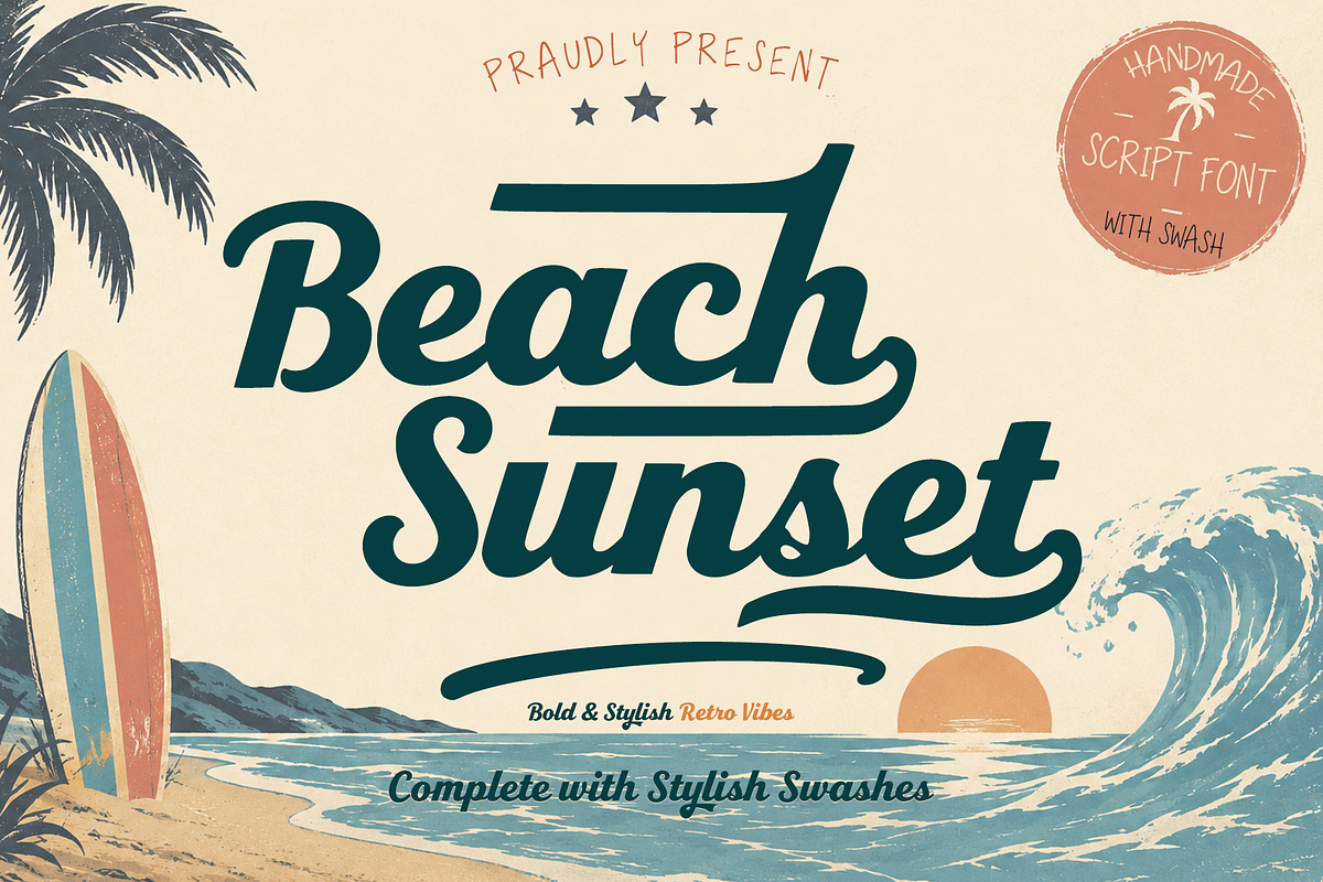 Beach Sunset is a bold and stylish, a Handwritten Font by cocodesign (Photo 1 of 8)