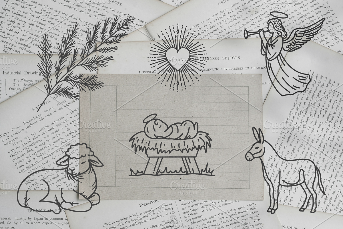 Holy Night Nativity Scene Line Art, a Seasonal Illustration by Blumensdiary (Photo 2 of 7)
