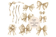 Beige Bows And Ribbons Set, an Illustration by Natikka Art (Thumbnail 1 of 3)