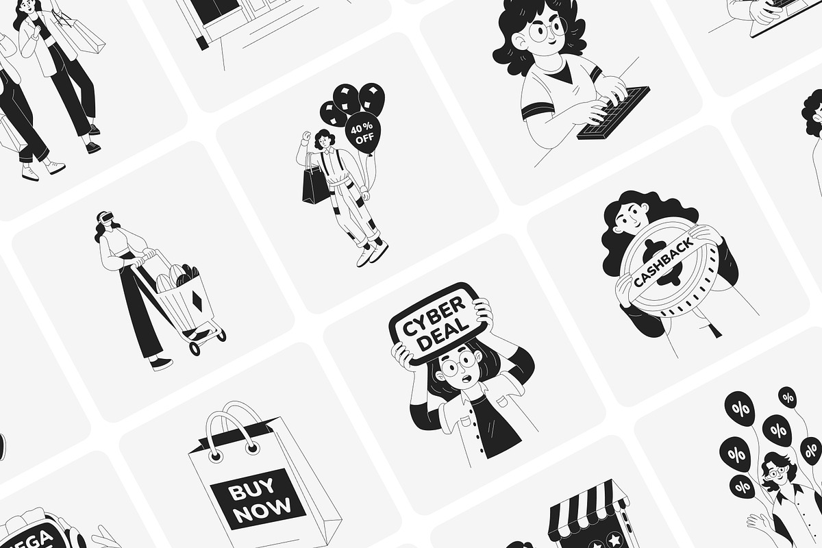 Shopping Illustration Art Set, a Person Illustration by Prosymbols (Photo 6 of 13)