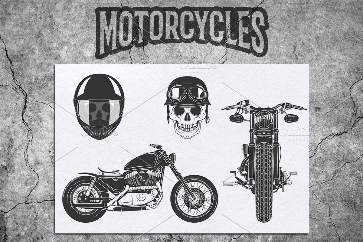 Motocycles design elements and logos, an Object Graphic by DSGN