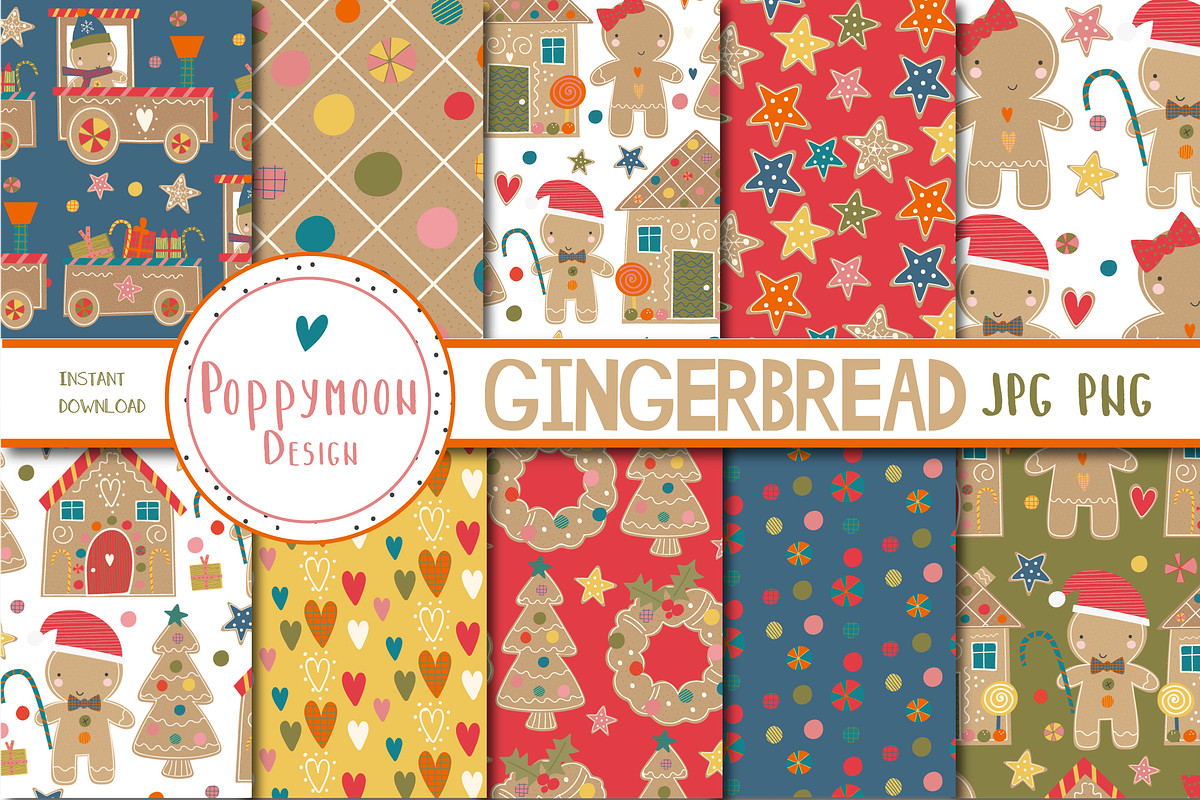 Gingerbread paper set, a Pattern Graphic by Poppymoondesign (Photo 1 of 3)