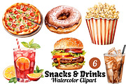 Watercolor Snacks & Drinks Clipart, a Food Illustration by Gloria Designed It (Thumbnail 1 of 6)