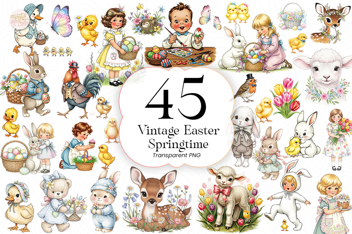 Vintage Easter PNG Clipart Bundle., an Object Illustration by KennedyStudio (Photo 1 of 5)