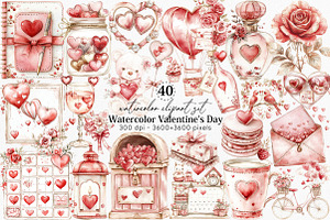 Watercolor Valentine's Day Clipart, an Illustration by Canvas Craft