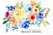 Bright Watercolor Spring Flowers, an Illustration by GraphicsDish (Thumbnail 1 of 4)