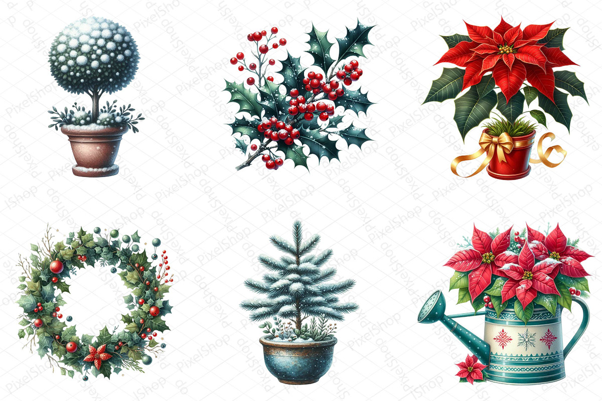 Christmas Garden Watercolor Clipart, an Illustration by DreamPrint404 (Photo 2 of 5)