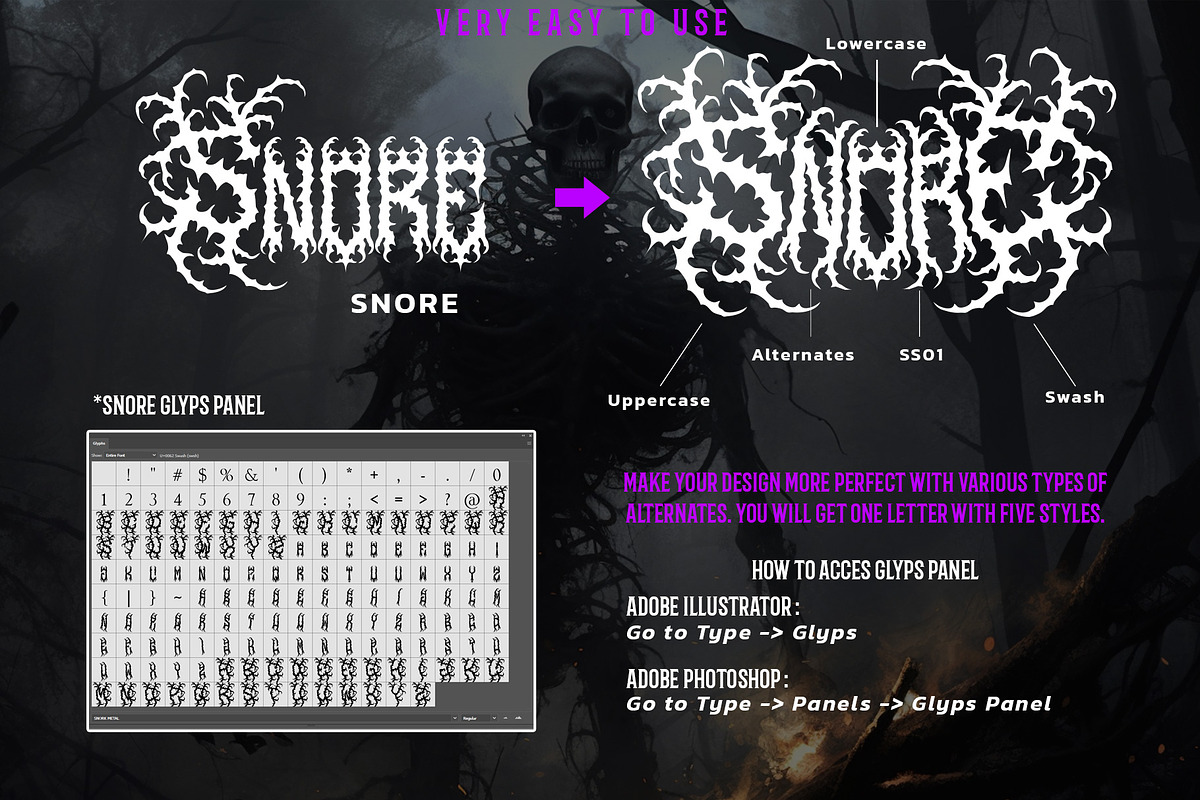 SNORE – Black Metal Font, a Blackletter Font by Fonday Studio (Photo 8 of 8)