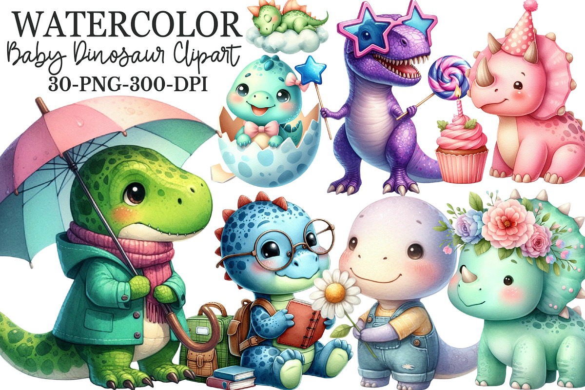 Cute Baby Dinosaur Clipart, an Illustration by Rose Art (Photo 1 of 7)