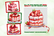 Strawberry Cake Watercolor Clip Art, a Food Illustration by Whimsy & Wishes (Thumbnail 2 of 5)