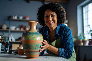 Smiling Female Potter Holding Handcrafted Vase, an Arts & Entertainment Photo by Davizro's Market