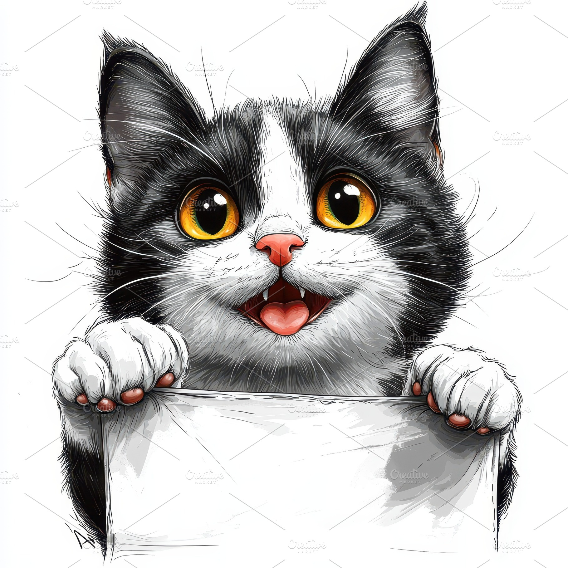 Happy Black and White Kitten Holding, an Animal Photo by Pixeness Studio