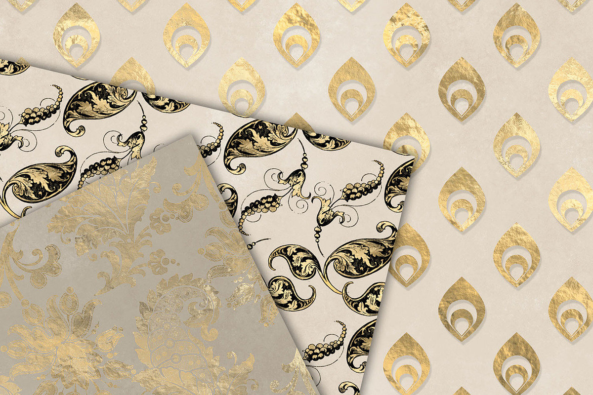 Ivory & Gold Peacock Digital Paper, a Pattern Graphic by Digital Curio