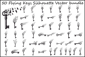 50 Flying Keys Silhouette Vector Bun, an Illustration by Designs_River