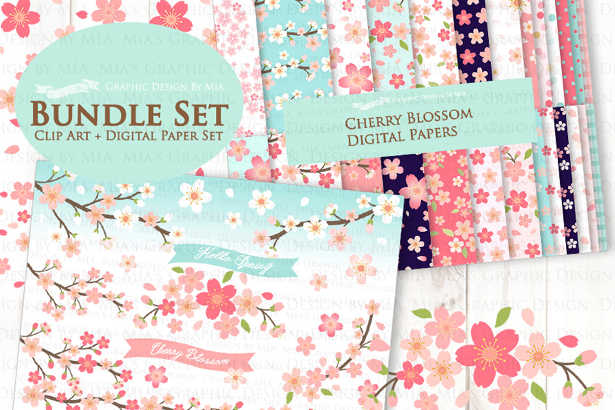 Cherry Blossom Flower Set, an Illustration by Mia's Graphic Design (Photo 2 of 9)