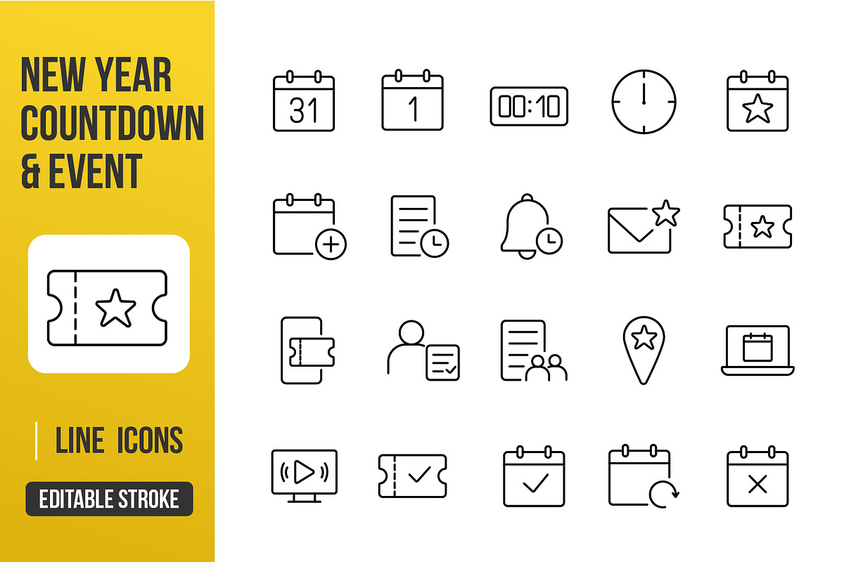 New Year Countdown & Event Icons, an Outline Icon by Grand Design (Photo 1 of 3)