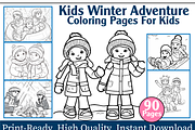 Kids Winter Adventure Coloring Pages, an Animal Illustration by maggiesar (Thumbnail 1 of 4)