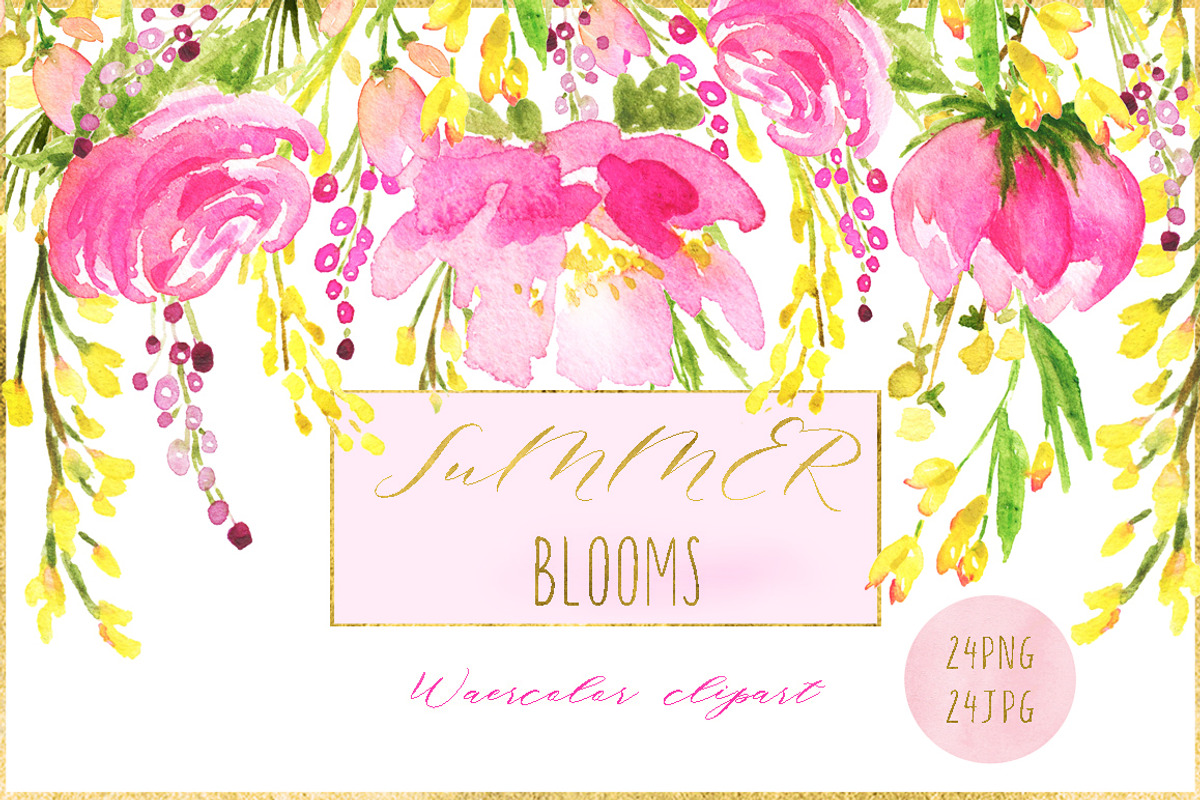 Summer blooms. watercolor clipart, an Illustration by LABFcreations (Photo 3 of 5)
